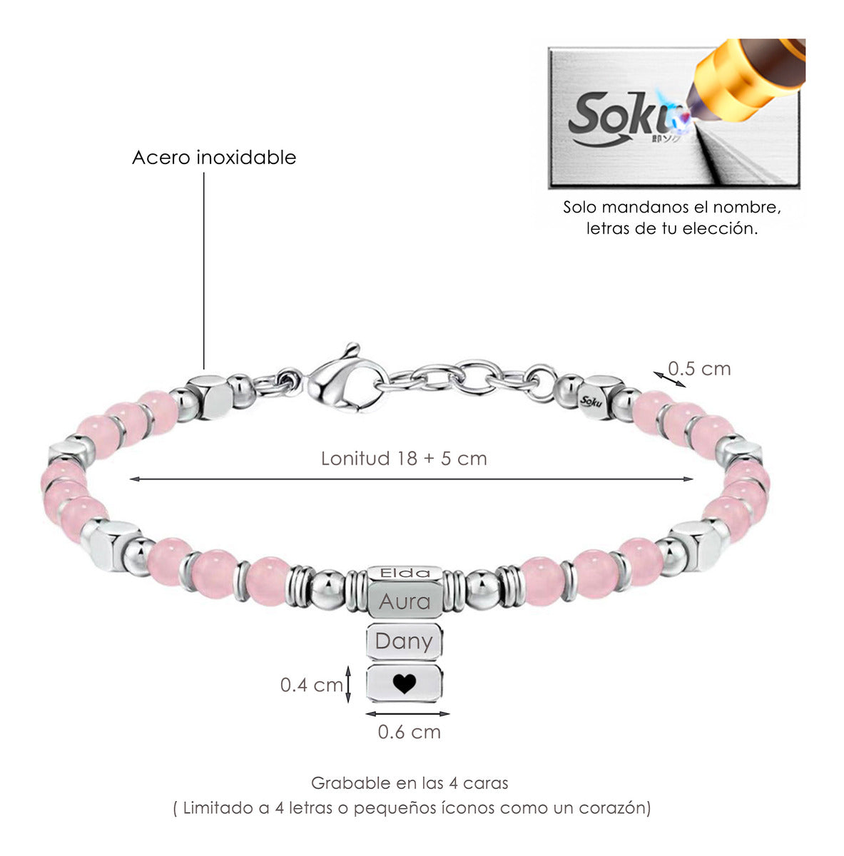 Soku Brazalete Personalizado Regalo Amistad Mama 4 Iniciales