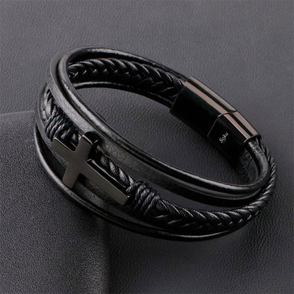 Soku Pulsera Cruz Personalizada Piel Acero Inoxidable