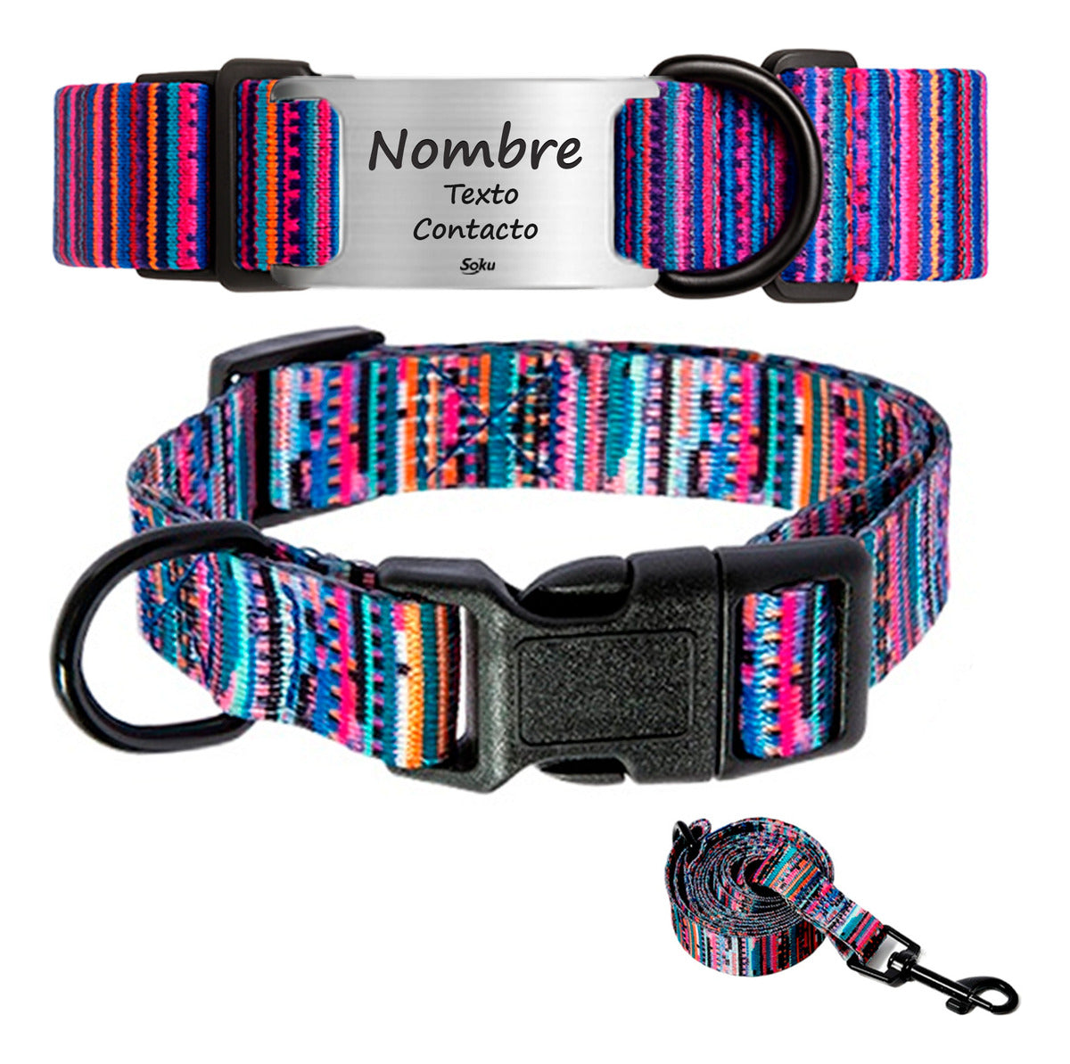 Soku Collar Perro Personalizado Ajustable Correa Mascota
