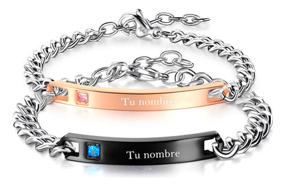 2 Pulseras Personalizada Parejas Acero Titanio De Por Vida