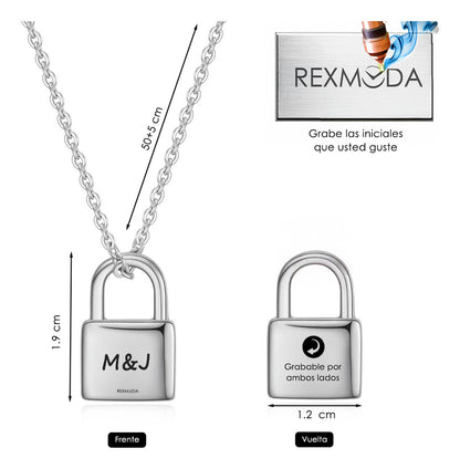 Collar Con Dije Personalizado Candado Inoxidable Rexmoda