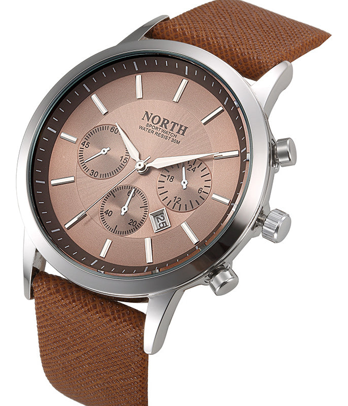 Soku Reloj Acero Cuero Hombre Fechador  Contra Agua