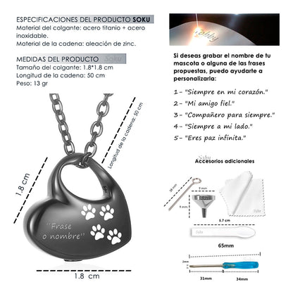 Soku Dije Personalizado Collar Cenizas Relicario Perro Gato