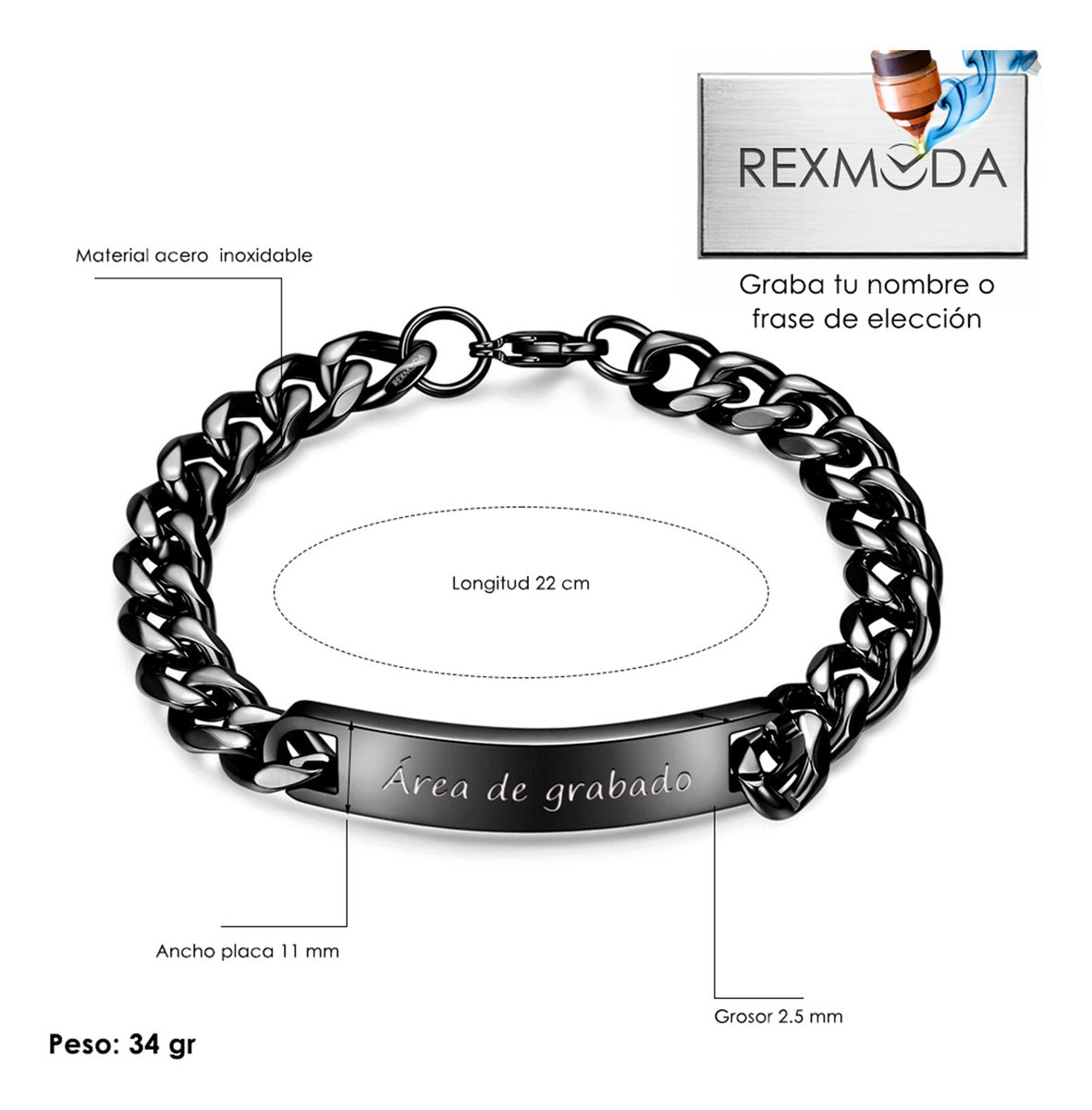 Pulsera Esclava Personalizada Mensaje Inoxidable Rexmoda