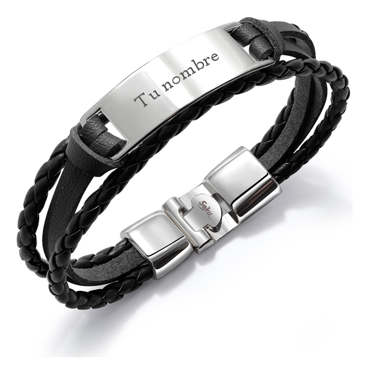 Pulsera Hombre Personalizada Grabado Vintage De Piel Titanio