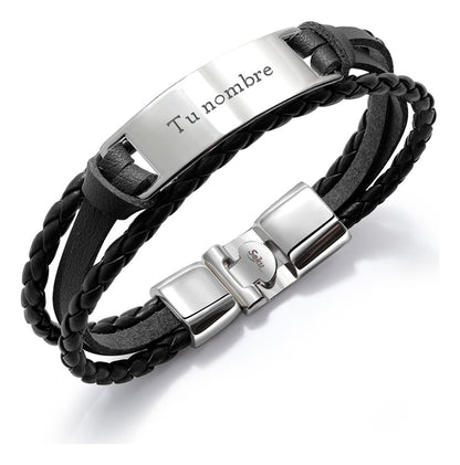 Pulsera Hombre Personalizada Grabado Vintage De Piel Titanio