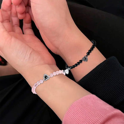 2 Pulseras Parejas Corazon Idioma Del Amor Eterno En Piedra