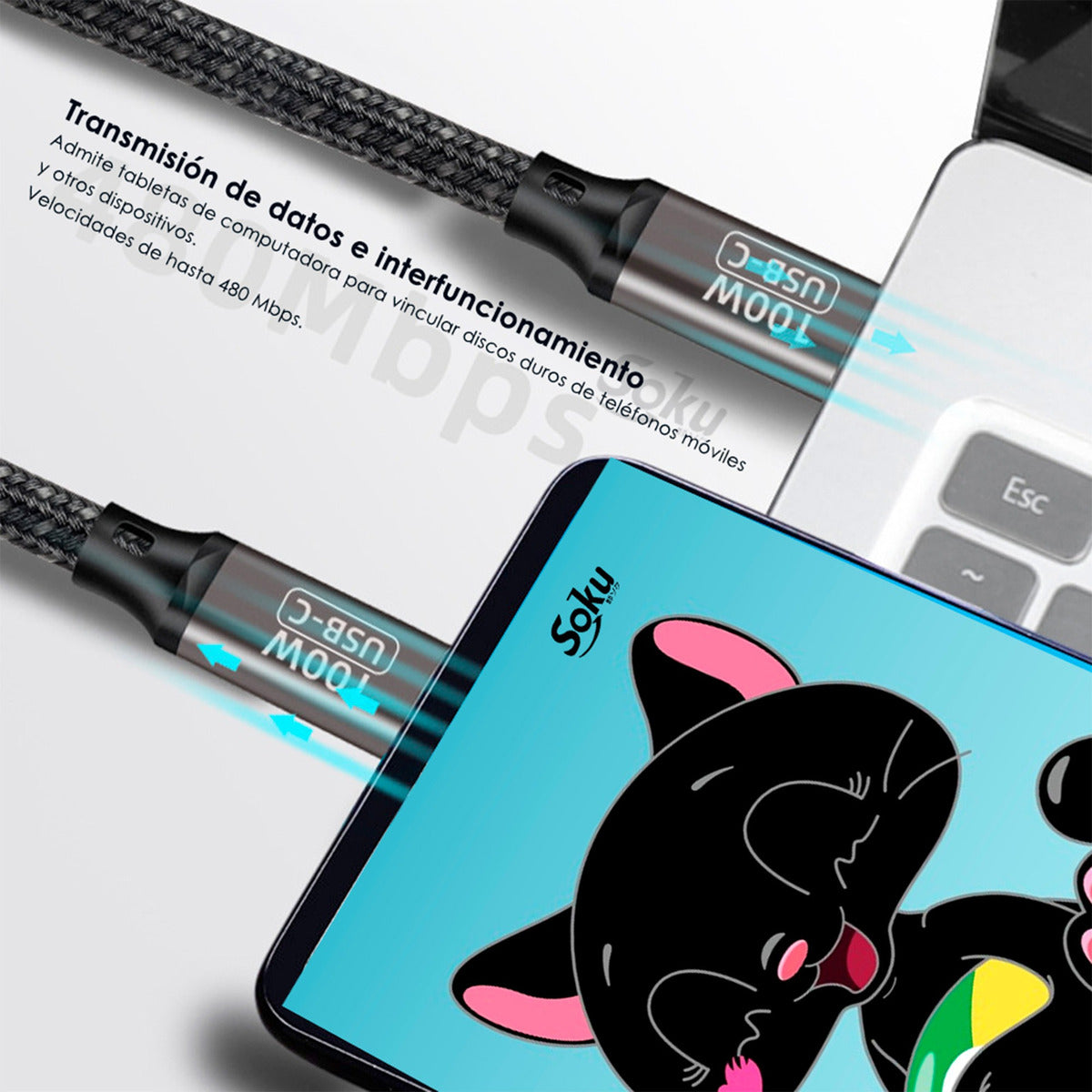 Soku Cable 2 Usb Tipo C 100w 20v 5a Ps Chip Para iPhone 15