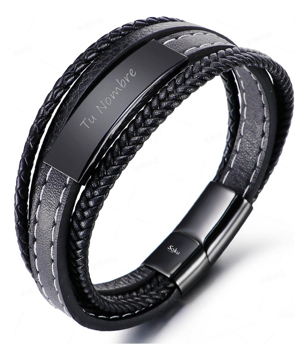 Soku Pulsera Personalizada Piel Acero Inoxidable Titanio