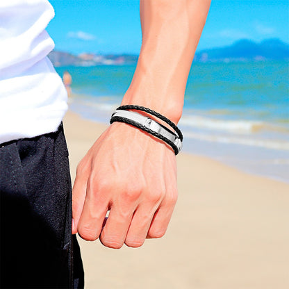 Pulsera Hombre Personalizada Grabado Vintage De Piel Titanio