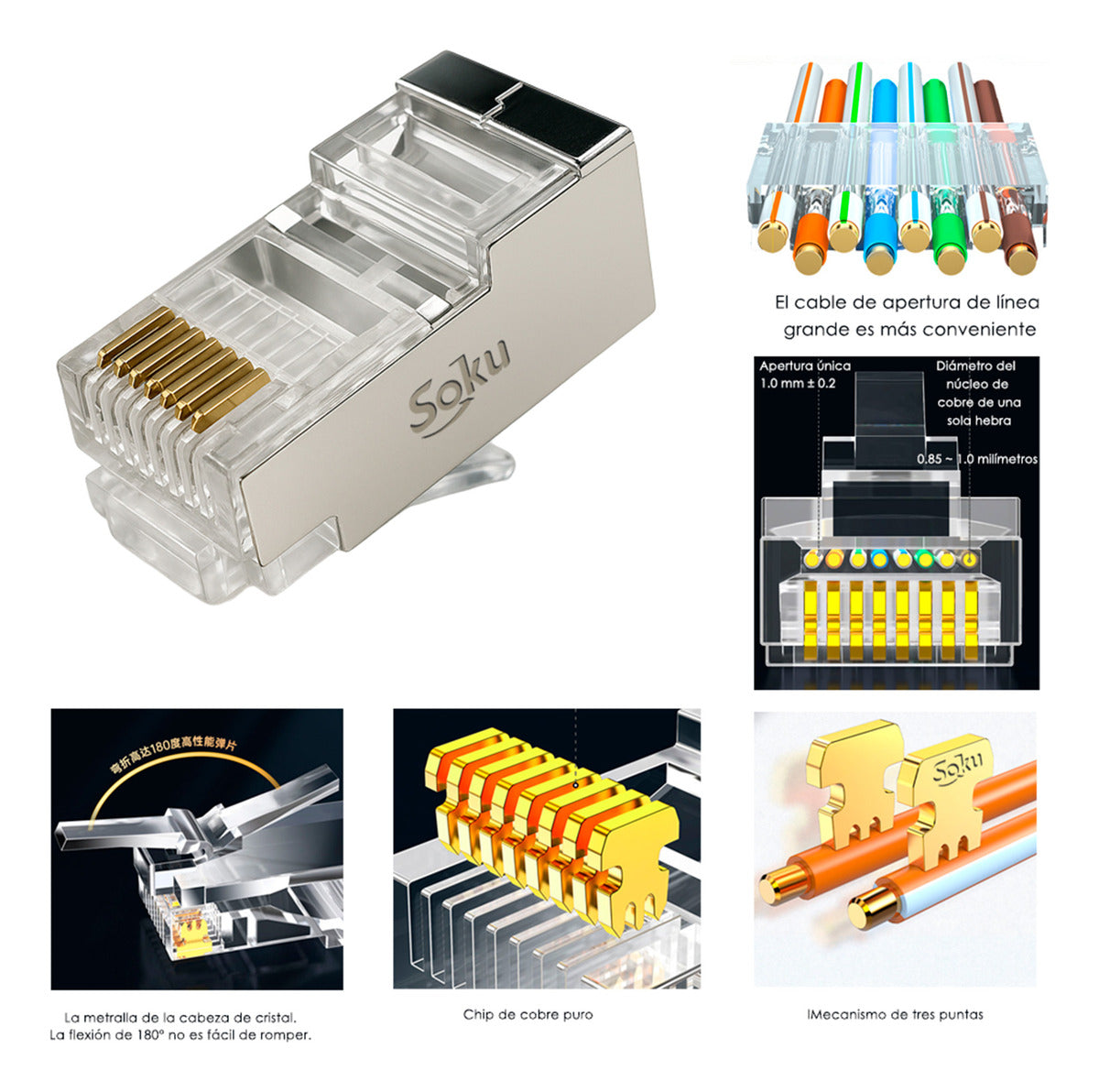 20x Plug Cat 5a Cat 6 8p8c 50 Micras Oro Cable Grueso Lote