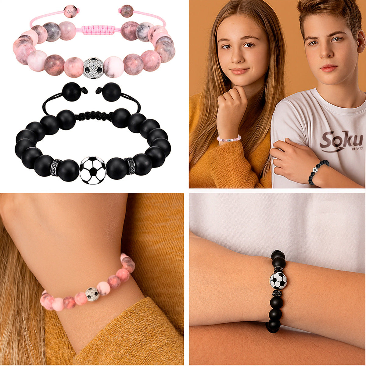 2x Pulsera Fútbol Kawaii Parejas Novios Amor Lunar Soku