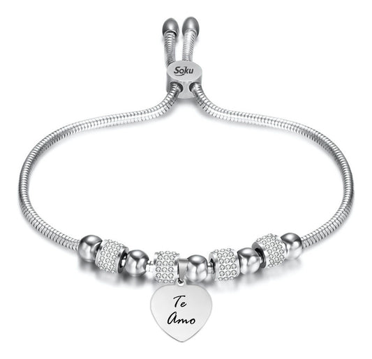Soku Pulsera Personalizada Zirconias Corazon Inoxidable