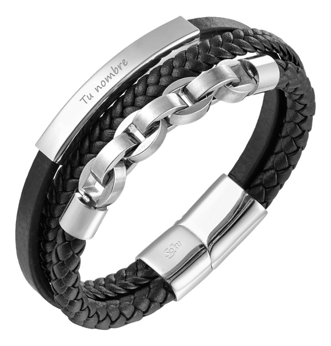 Soku Pulsera Personalizada Cuero Acero Inoxidable Cadena Pro