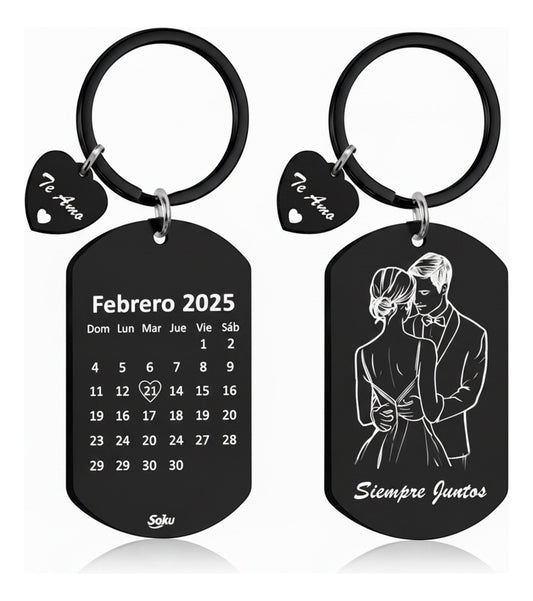2 Llavero Pareja Personalizado Fecha Aniversario Inoxidable