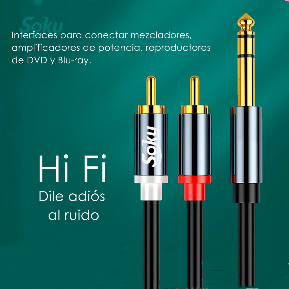 Soku Cable 2 Rca A 6.35mm Amplificador Mezcladora Dj Hifi 2m