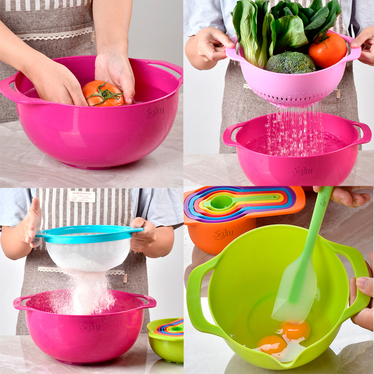 Set Tazones Tazas Cucharas Medidora Colador Todo Reposteria