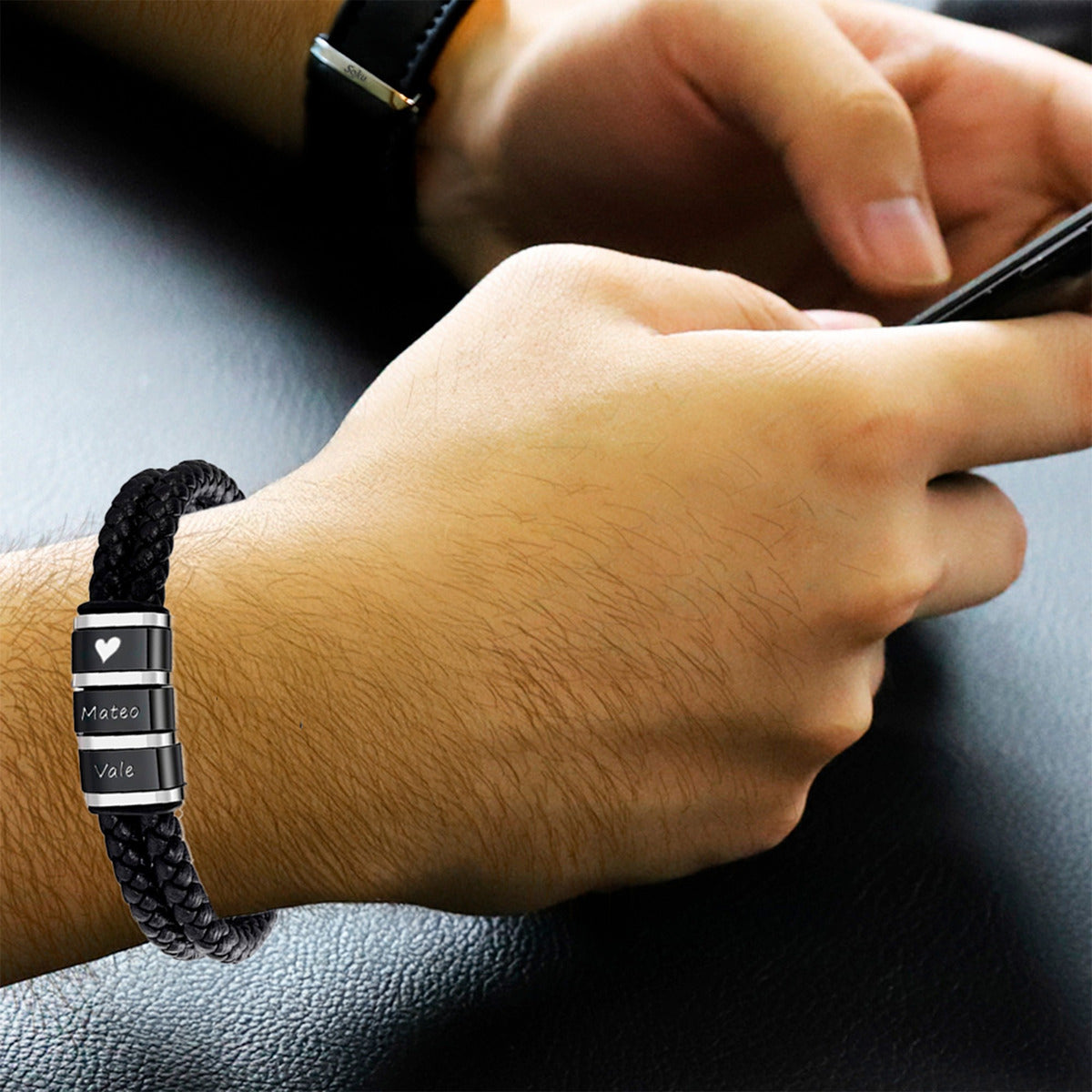 Soku Pulsera Personalizada Piel Acero Inoxidable Titanio