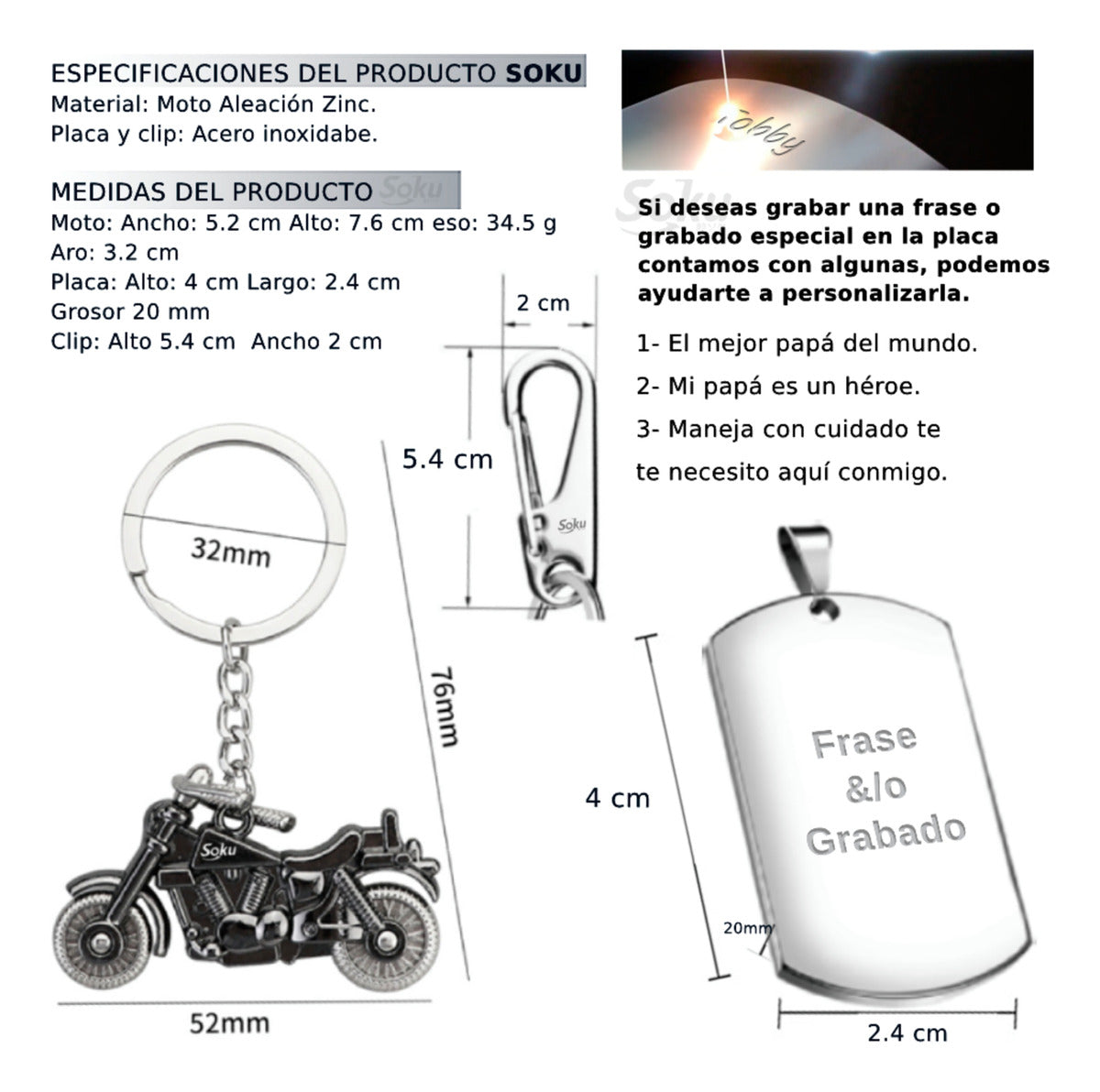Soku Llavero Personalizado Llaves Acero Inoxidable Moto