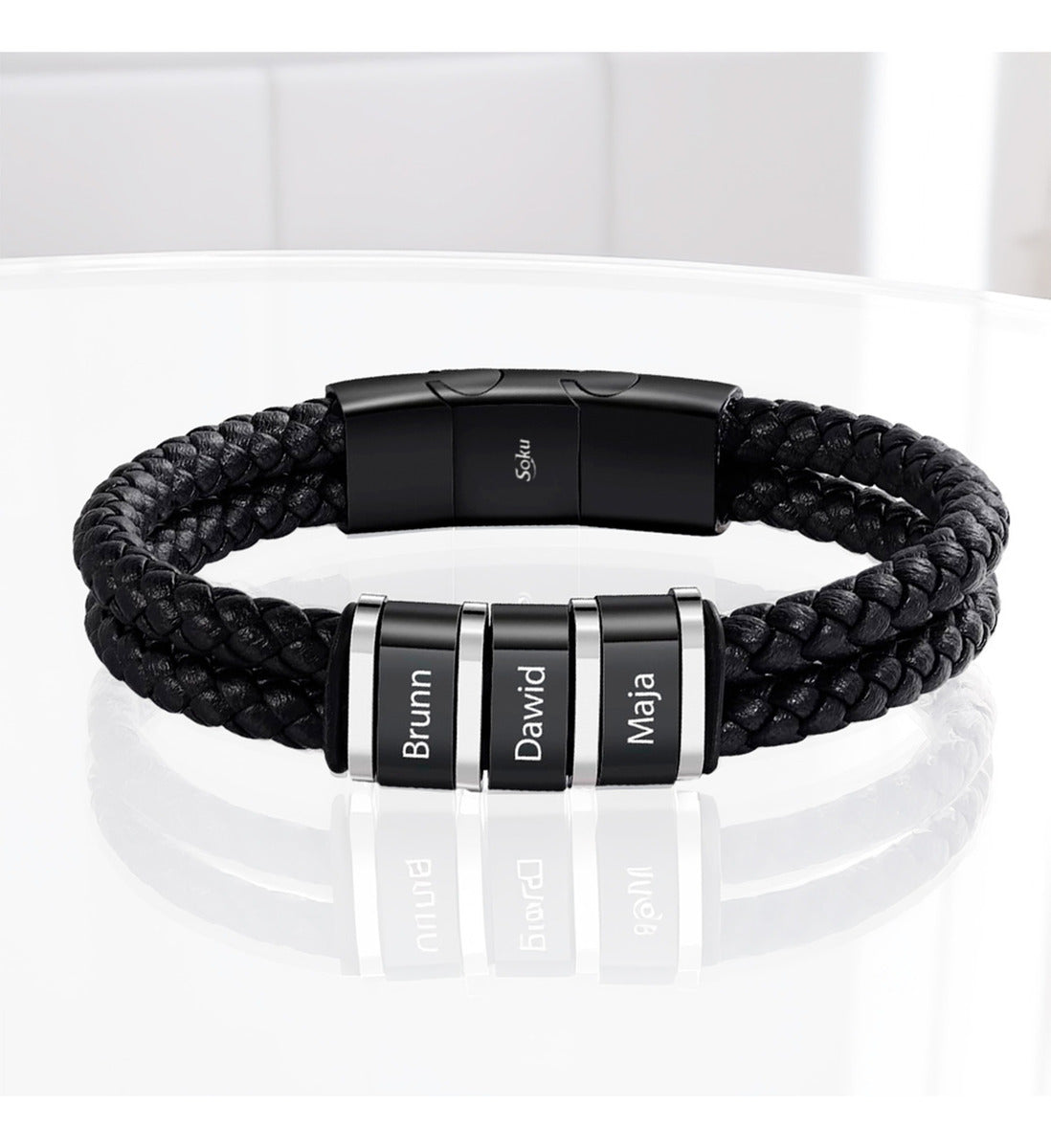 Soku Pulsera Personalizada Piel Acero Inoxidable Titanio