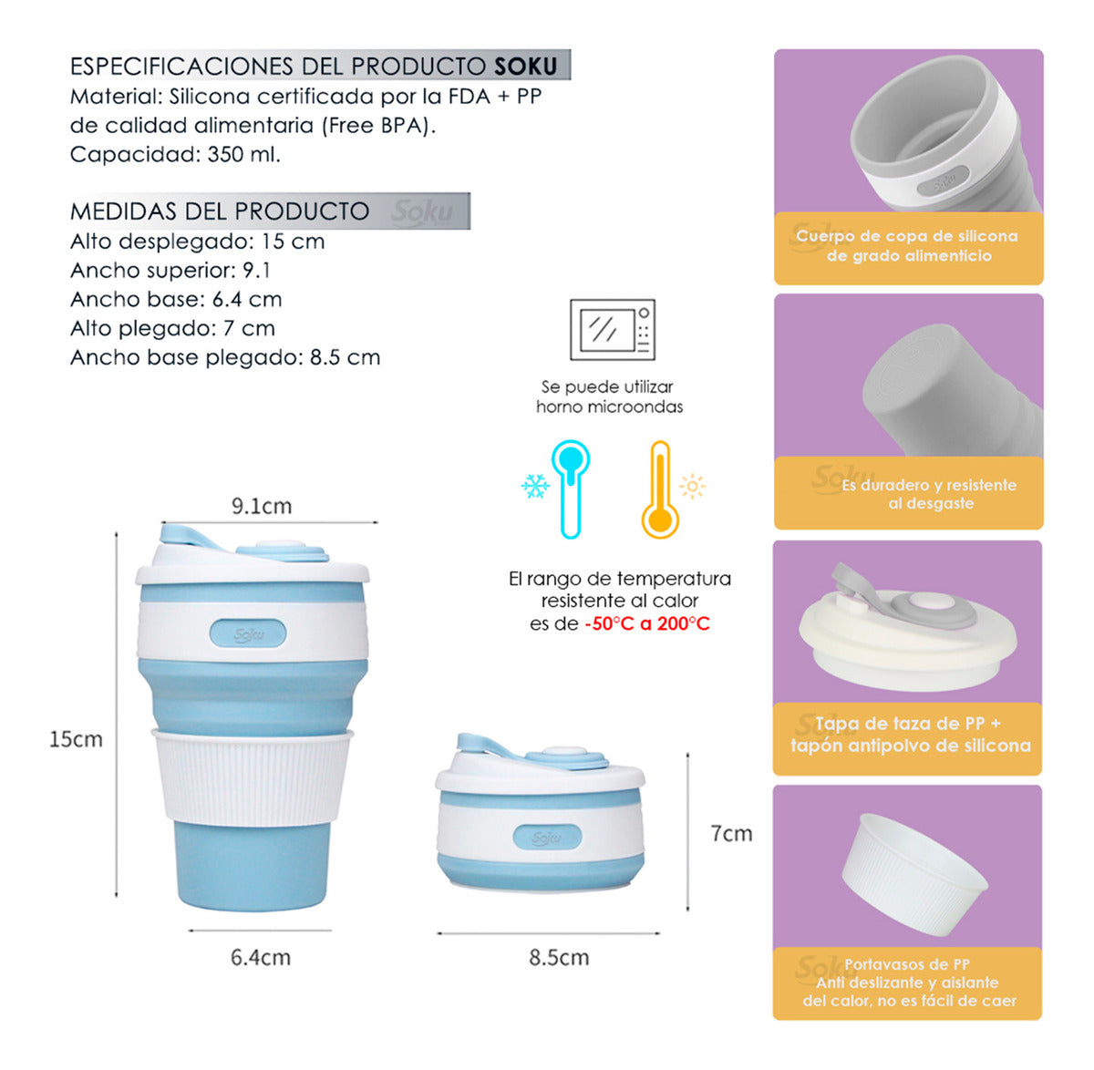 Vaso Termico Plegable Portable Cafe Hermetico Certificado