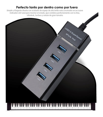 Hub Usb 3.0 4 Puertos Para Mac Pc Ps4 Xbox Datos Carga