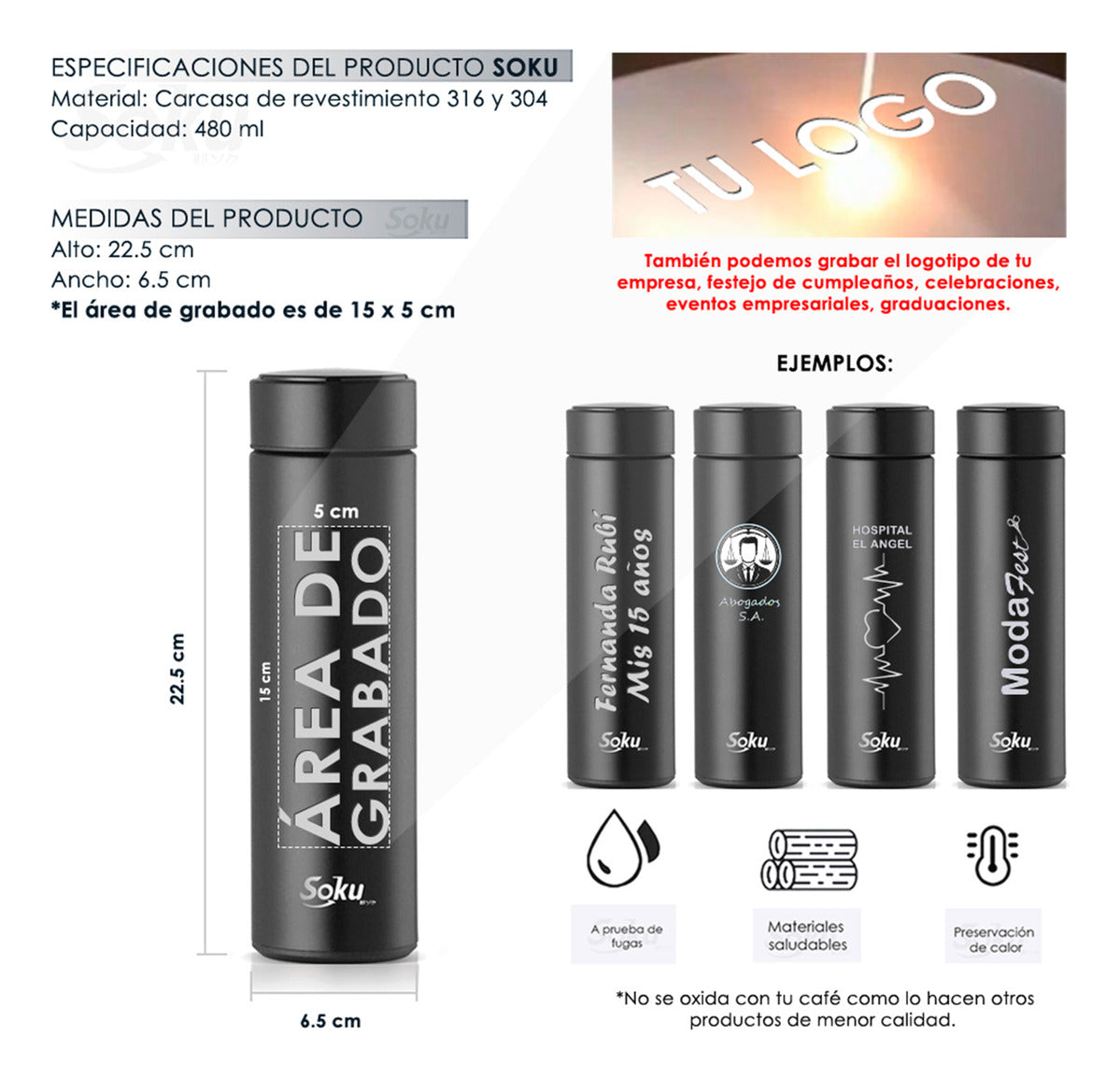 Soku Termo Personalizada Inteligente Touch Acero Inoxidable
