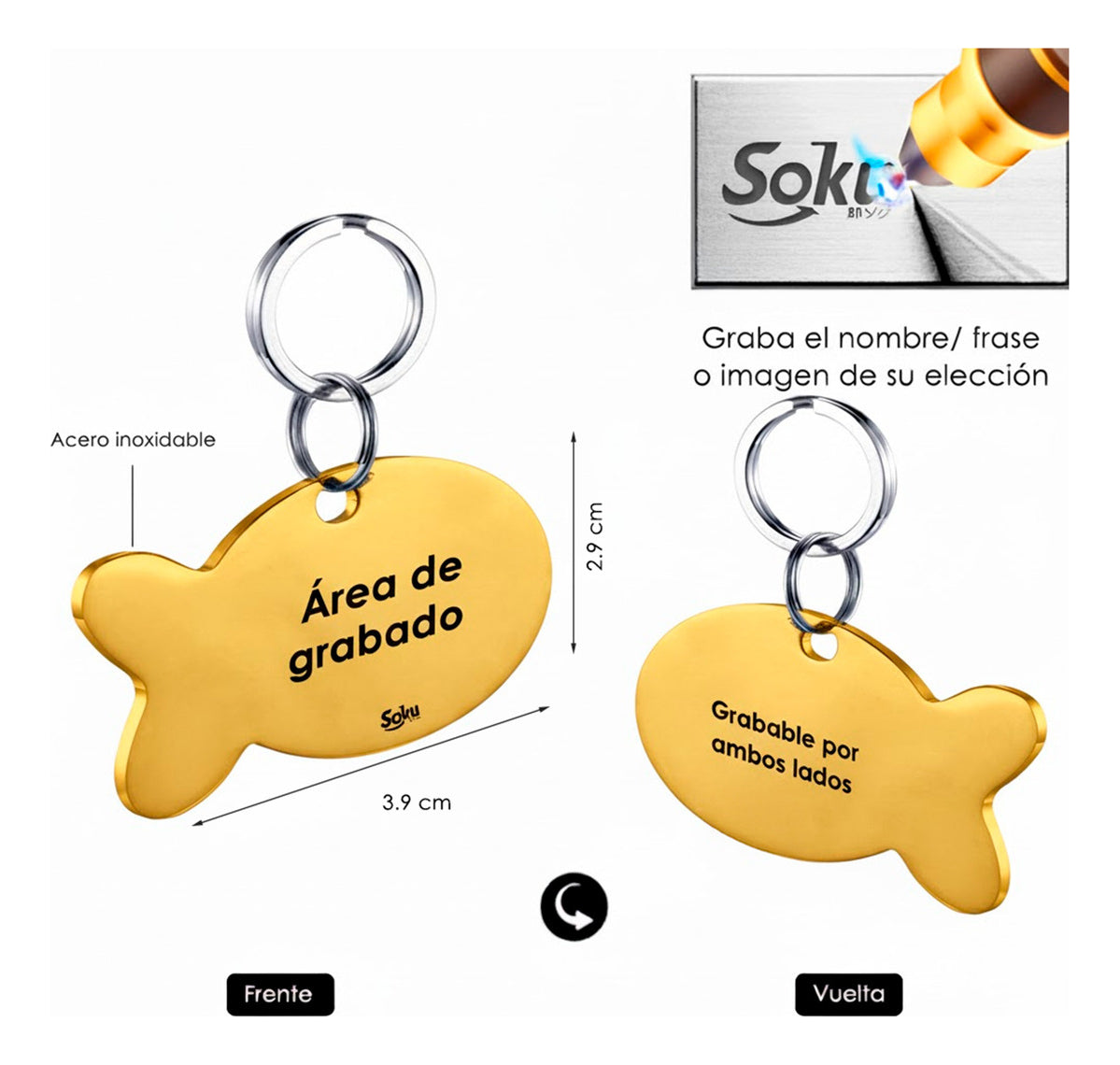 Placa Mascotas  Personalizada  Pez Tag Acero Inoxidable Gato