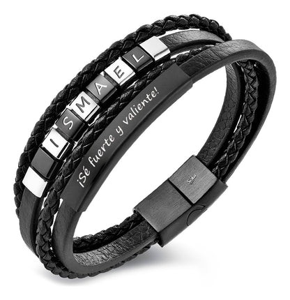 Soku Pulsera Piel Personalizada Inoxidable Placas Nombre