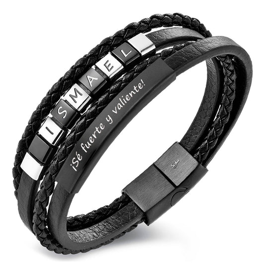 Soku Pulsera Piel Personalizada Inoxidable Placas Nombre