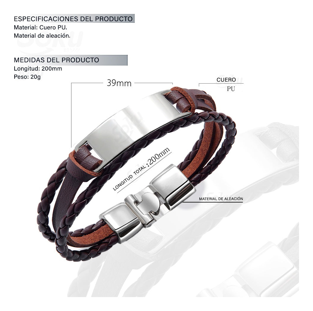Pulsera Hombre Personalizada Grabado Vintage De Piel Titanio