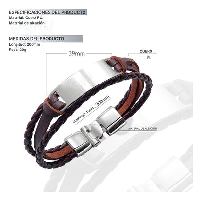 Pulsera Hombre Personalizada Grabado Vintage De Piel Titanio