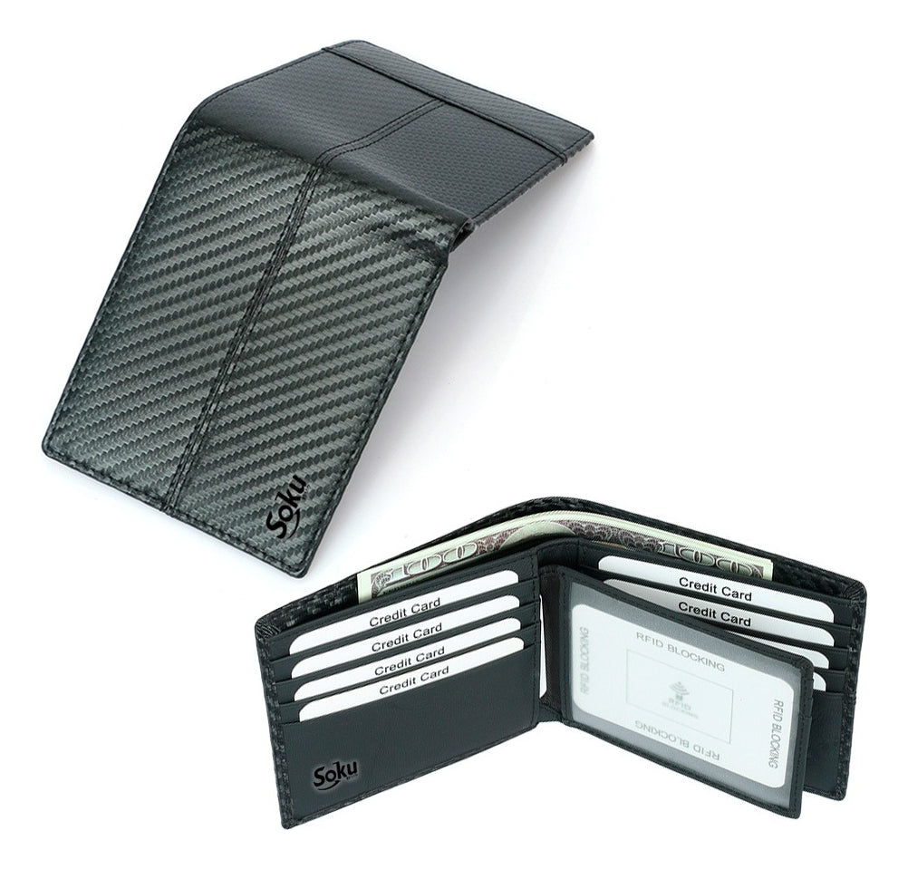 Cartera Piel Genuina Interior Microfibra Carbono Antirrobo