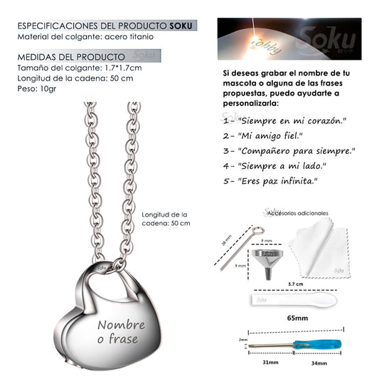 Soku Dije Relicario Corazón Personalizado Acero Inoxidable