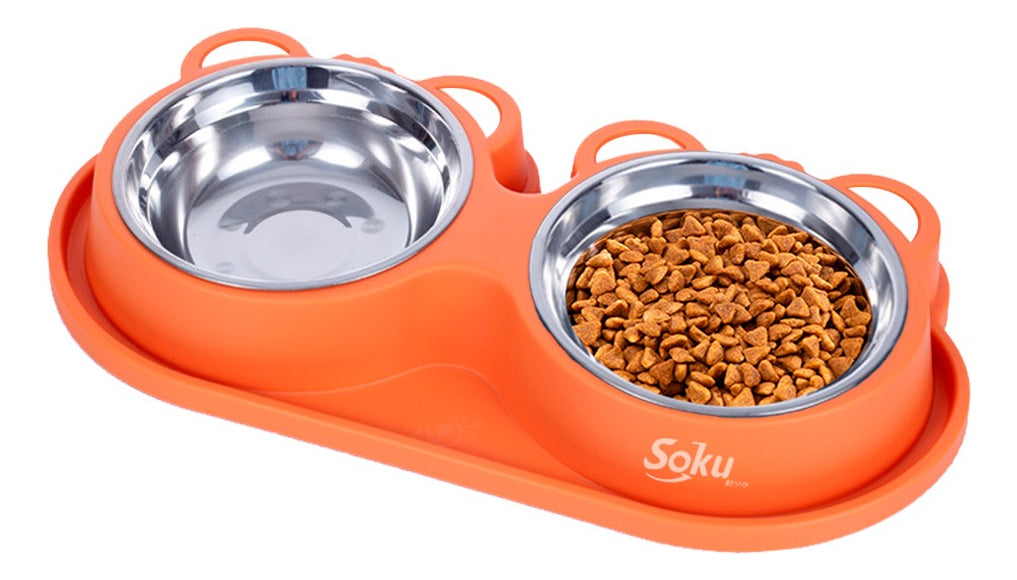 Tazon Doble Plato Para Perro Antiderrapante Acero Inoxidable