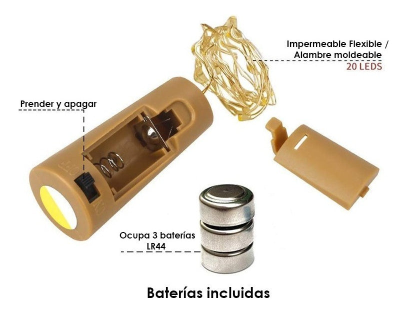 3x Soku Serie Luces Decoración 20 Leds P/botella Vino Corcho