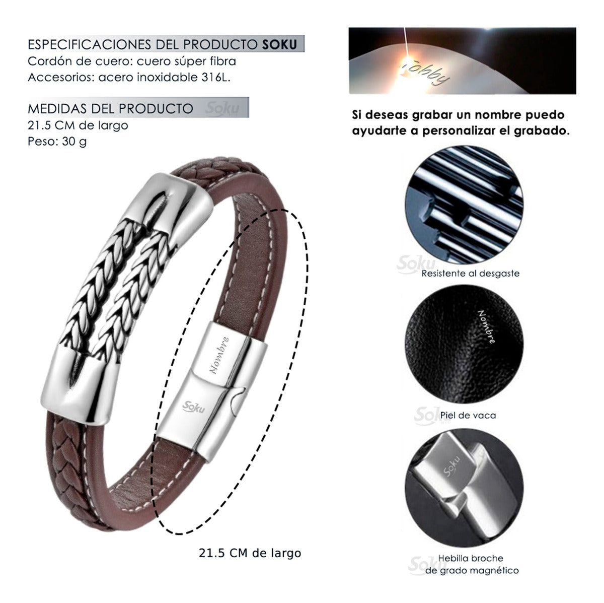Soku Pulsera Personalizada Dragon King Inoxidable Micro Piel