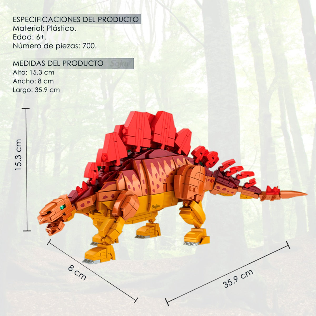 Soku Estegosaurio Articulado Niños Bloques Dino Coleccion