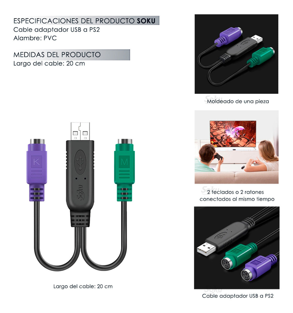 Adaptador Convertidor Usb A Dual Ps/2 Hembra Mouse Teclado