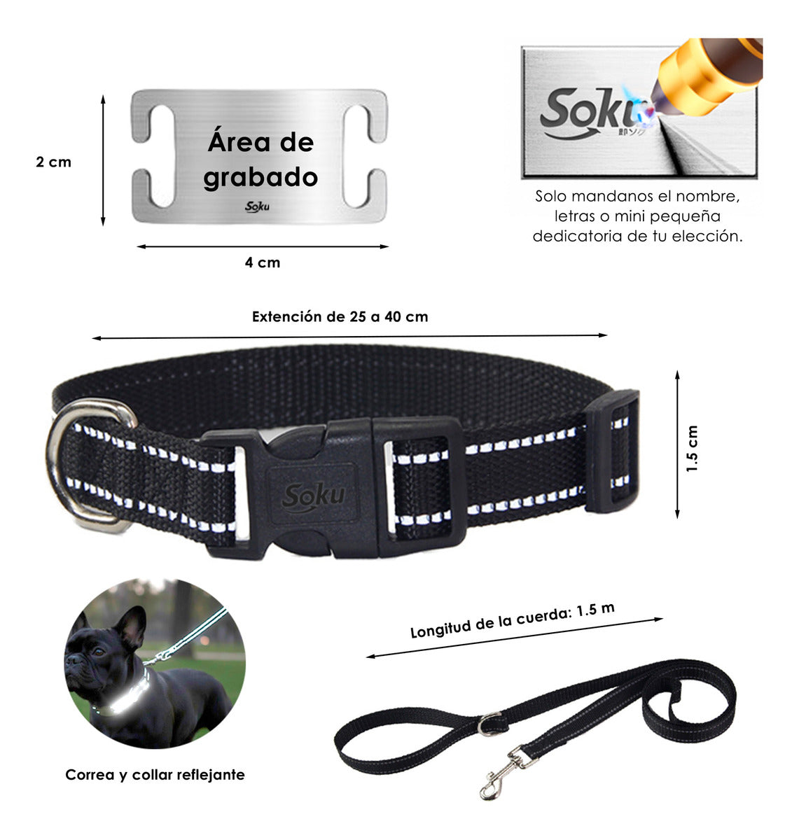 Soku Collar Raza Chica Personalizado Correa Perro Gato Masco