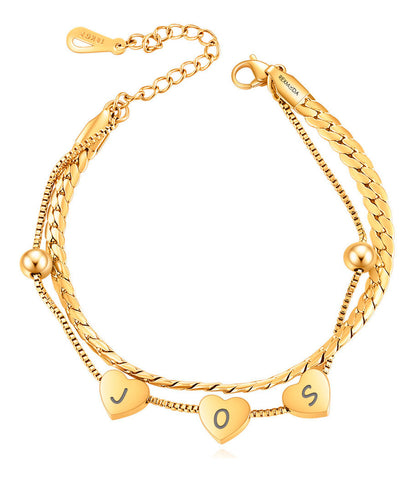 Soku Pulsera Grabado Corazones Nombre Iniciales Inoxidable