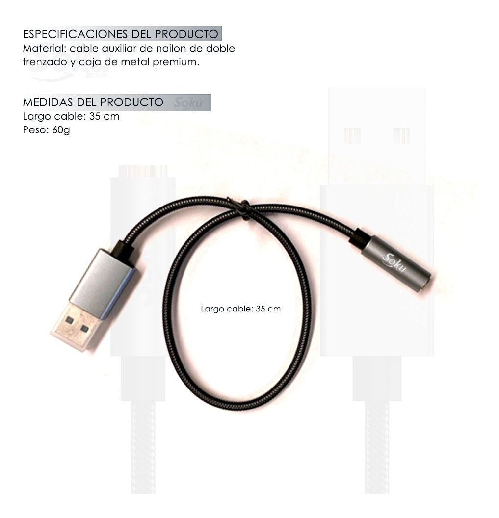 Adaptador Audio Usb Macho A Jack 3.5mm Tarjeta Chip Hifi
