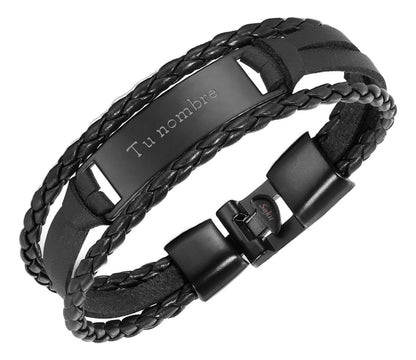 Pulsera Hombre Personalizada Grabado Vintage De Piel Titanio