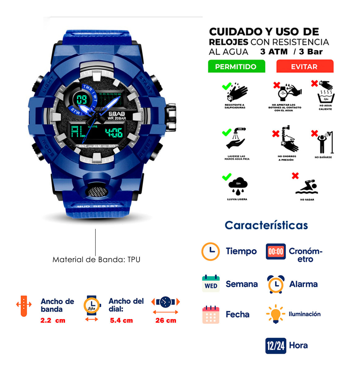 Reloj Militar Anti Shock G Deportivo Resistencia Agua 3atm