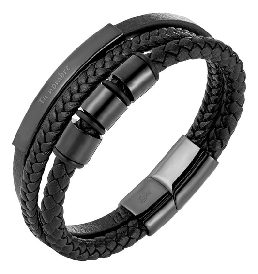 Soku Pulsera Cuero Genuino Personalizada Piedra Inoxidable