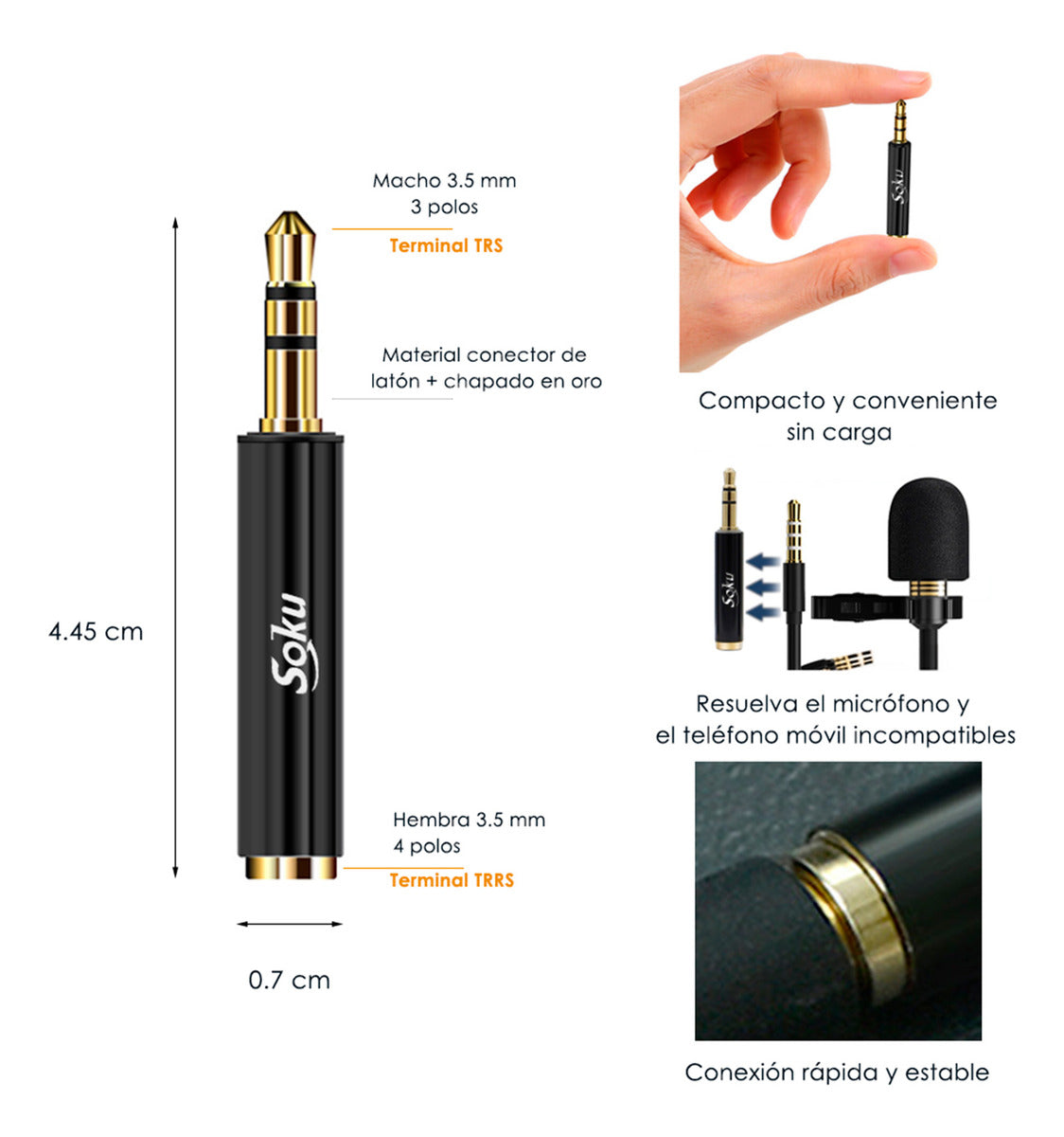 Adaptador Convertidor Trrs A Trs Micrófono Solapa Cel Pc Cam