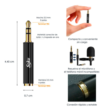 Adaptador Convertidor Trrs A Trs Micrófono Solapa Cel Pc Cam