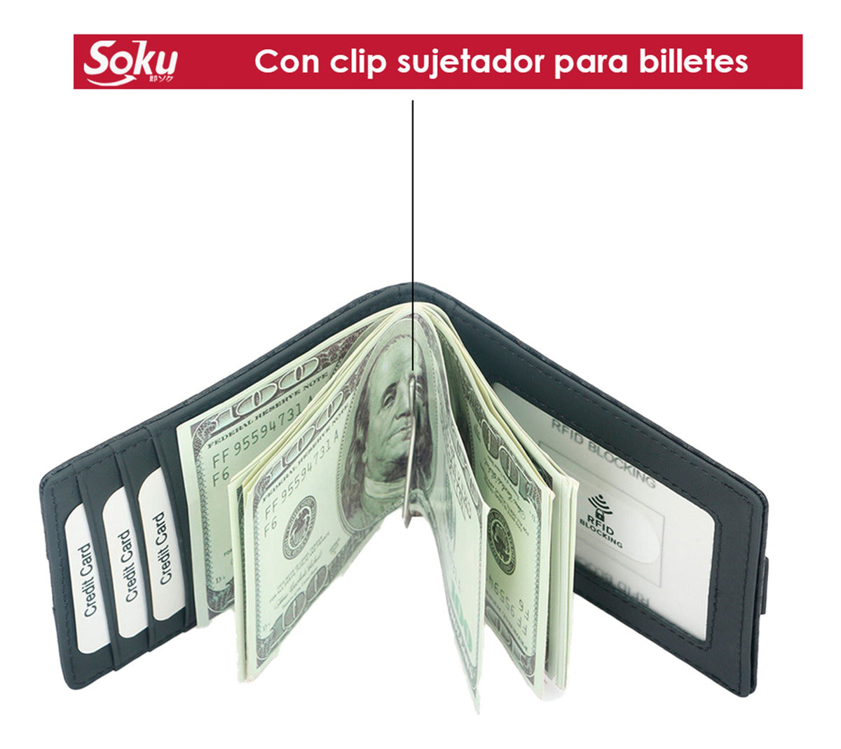 Cartera Billetera Piel Fibra Carbono Protección Rfid Clip