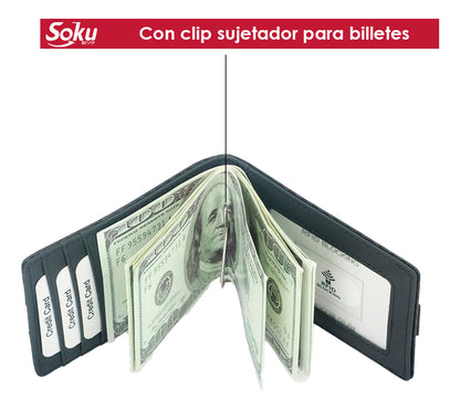 Cartera Billetera Piel Fibra Carbono Protección Rfid Clip