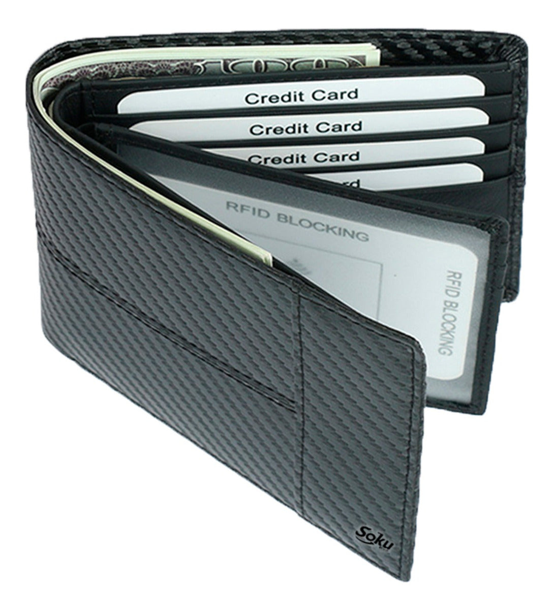 Cartera Piel Genuina Interior Microfibra Carbono Antirrobo